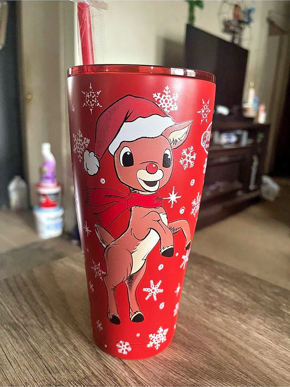 Rudolph Red Nose Reindeer Snowflakes Stainless Steel Tumbler